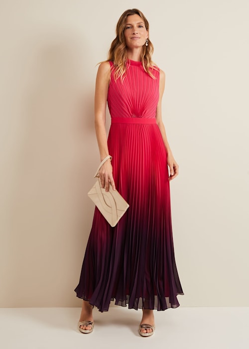 ombre pleated draped maxi dress