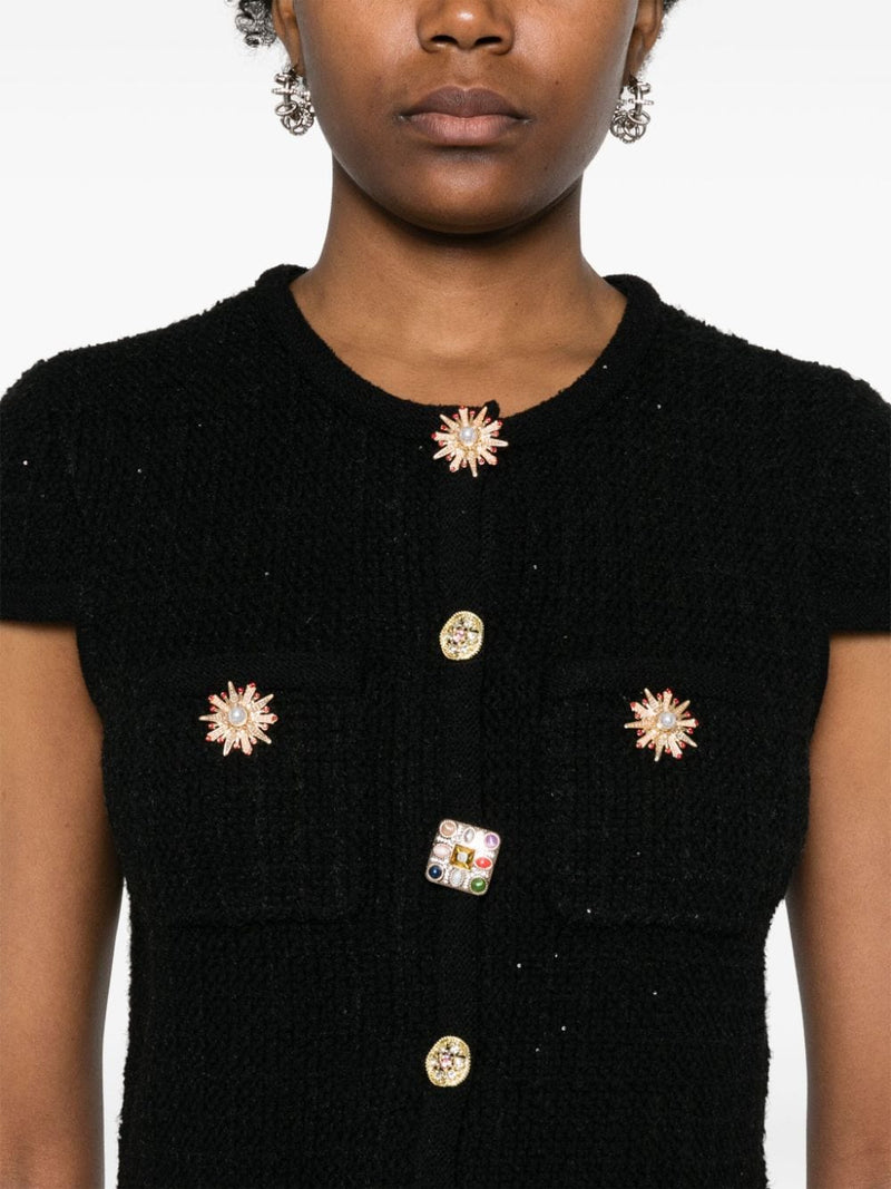 crystal embellished-buttons cardigan in black