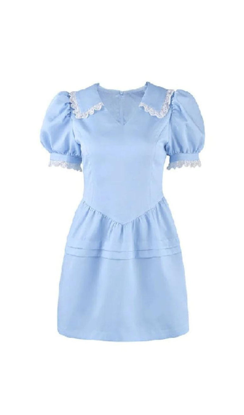 BLUE BUBBLE SLEEVES MINI DRESS