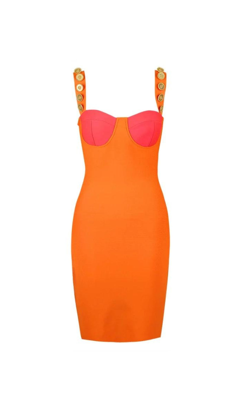 ORANGE STRAPPY BUTTON MINI DRESS