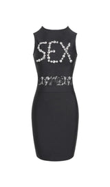 BLACK O NECK LACE DIAMOND MINI BANDAGE DRESS