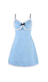 BLUE CUTE LACE SLIP MINI DRESS