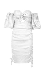 WHITE OFF-SHOULDER KEY HOLE DRESS