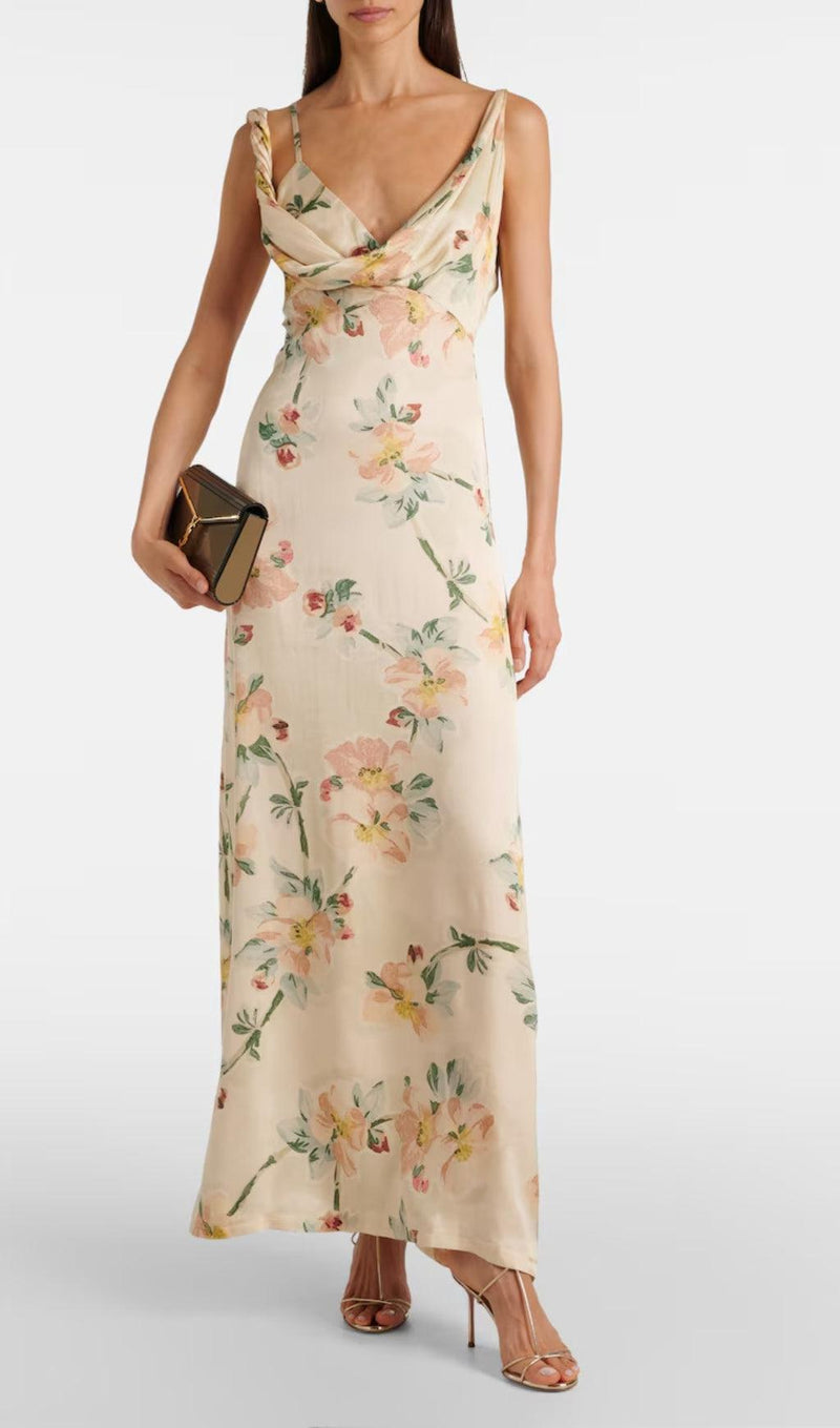 FLORAL DRAPED MAXI DRESS