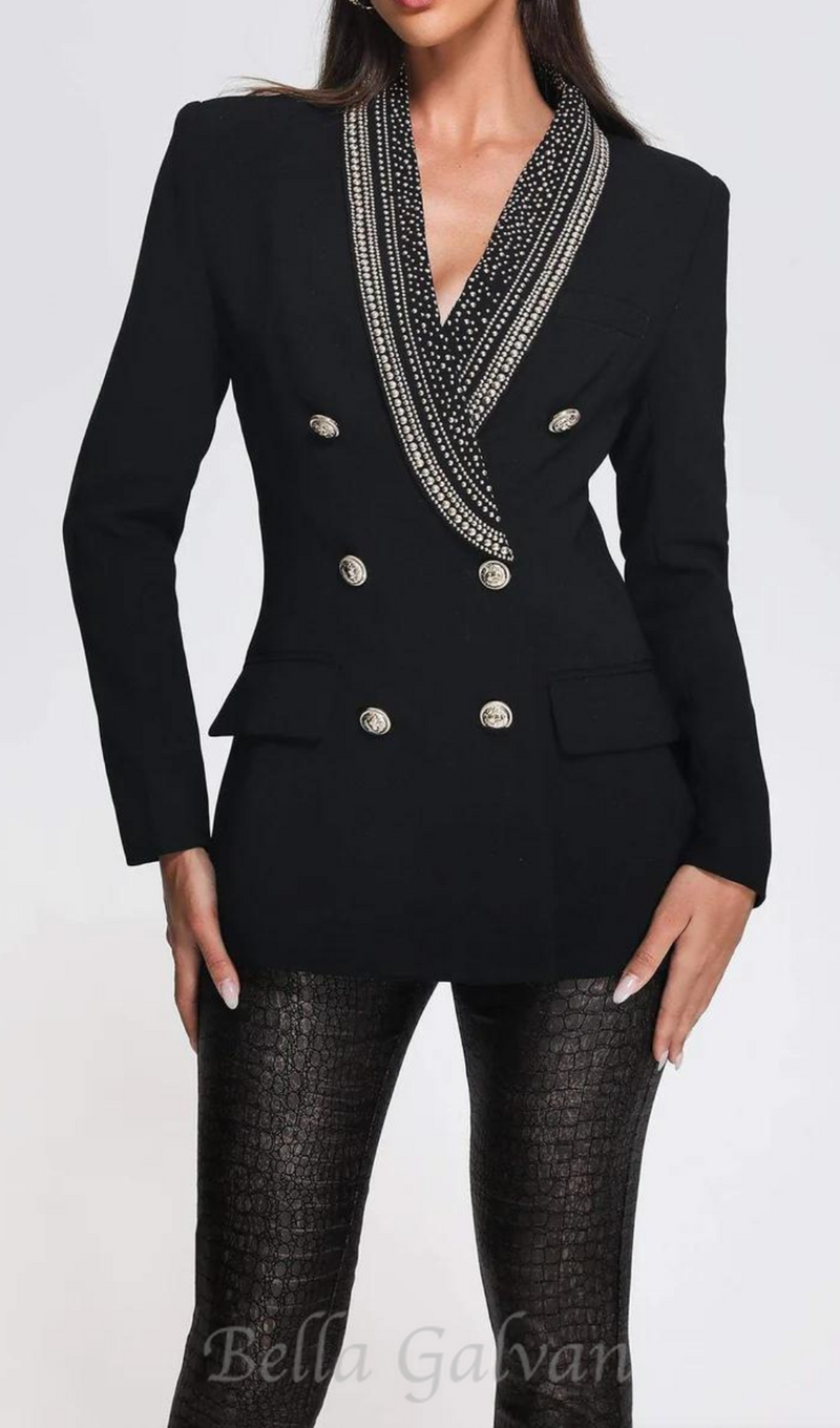 GAIL BEADED COLLAR LACE-UP DOUBLE BREASTED DRESSY BLAZER