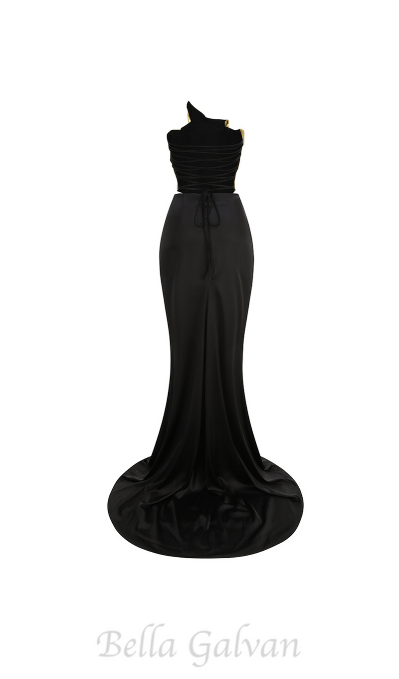 VICKY BLACK ONE SHOULDER GOLD MIRROR GOWN