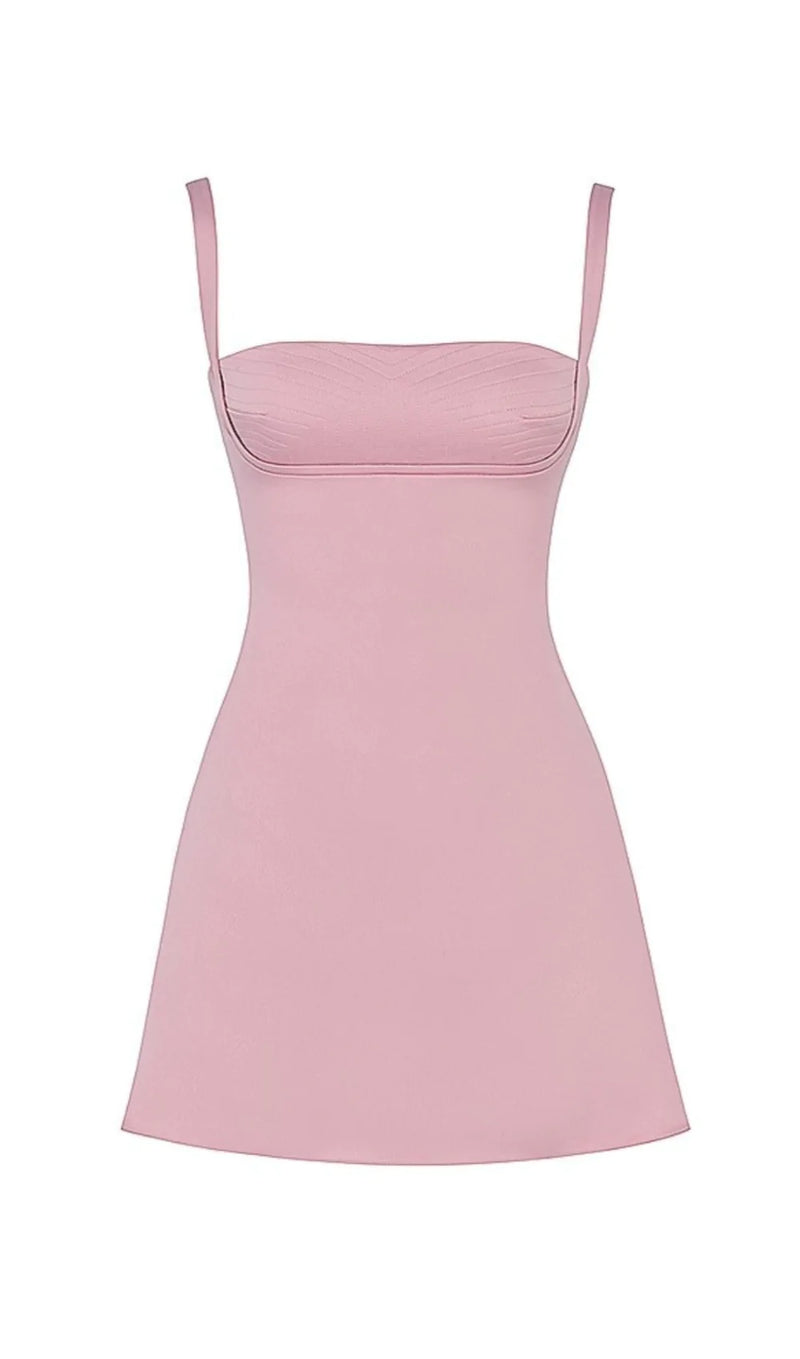 PINK SATIN SLEEVELESS QUARTZ MINI DRESS