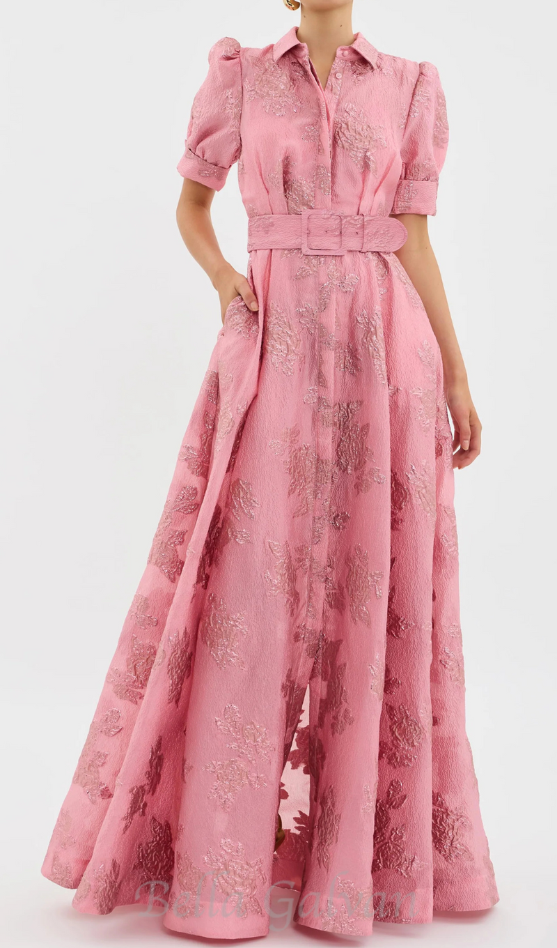 Annette floral embellished Button Gown in pink