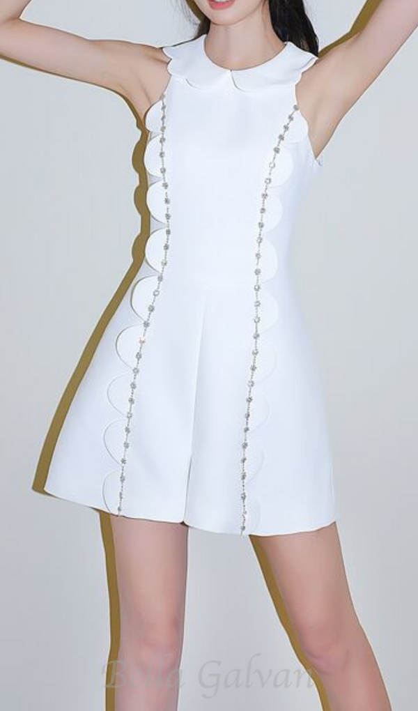 CHAYA WHITE SLEEVELESS RHINESTONE EMBELLISHED ROMPER