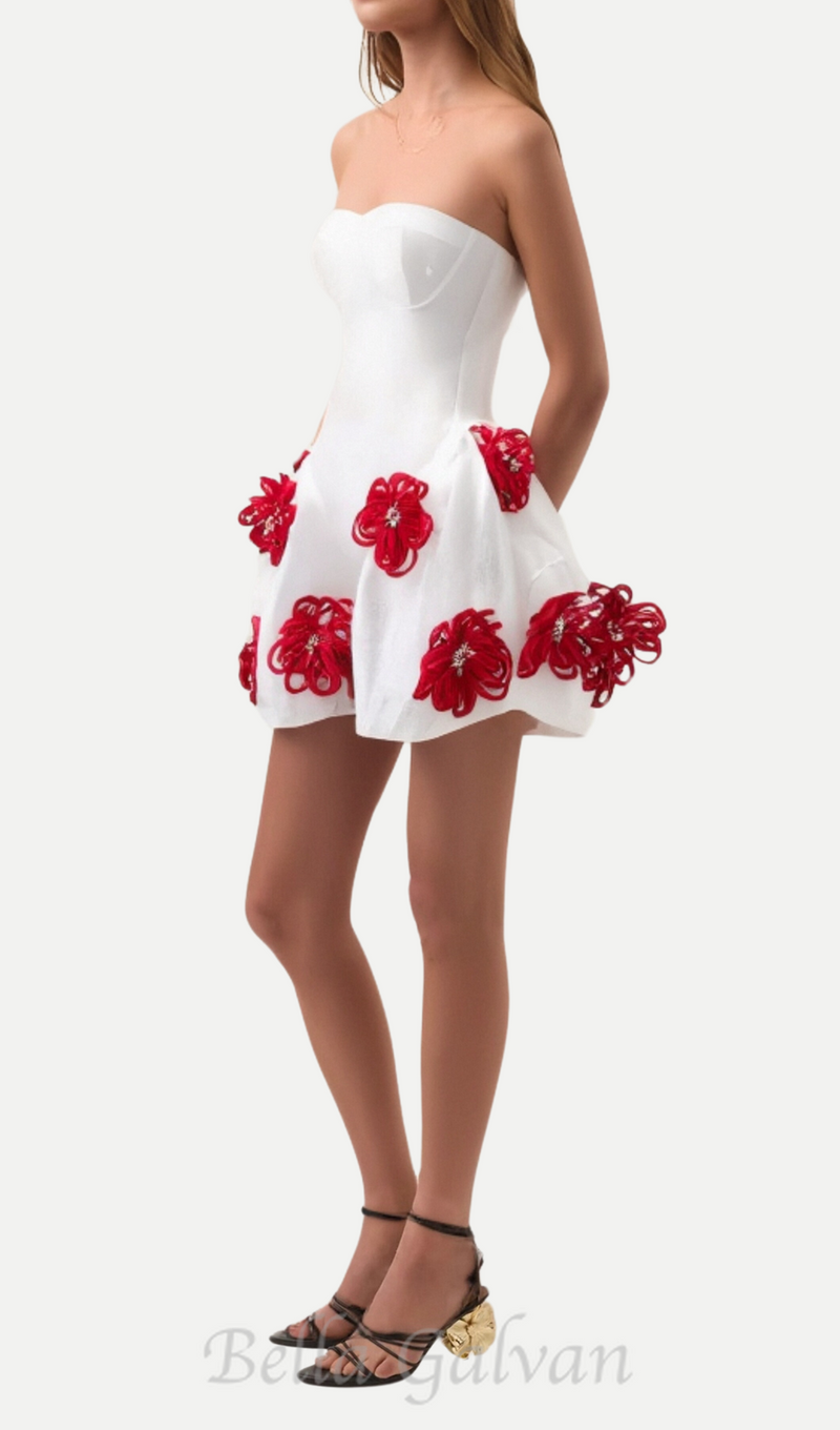 alaniade white 3d flower puffy mini dress