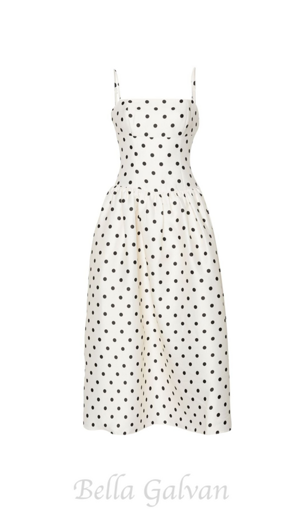 ULA CREAM POLKA DOT TAFFETA MIDI DRESS