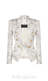 6-button satin jacket with Redcurrant print