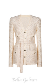 sequin knit v-neck cardigan in beige