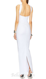 CUTOUT HALTER BACKLESS DRESS IN WHITE