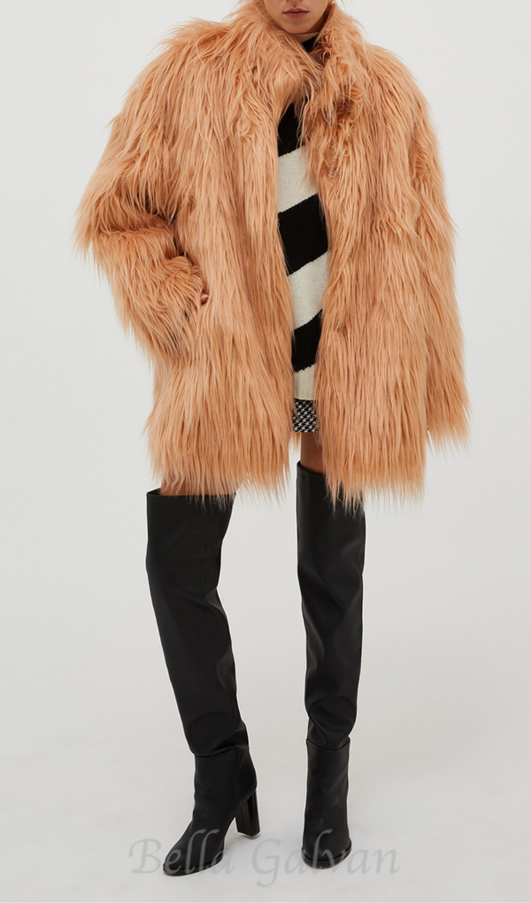 nude pink fur coat