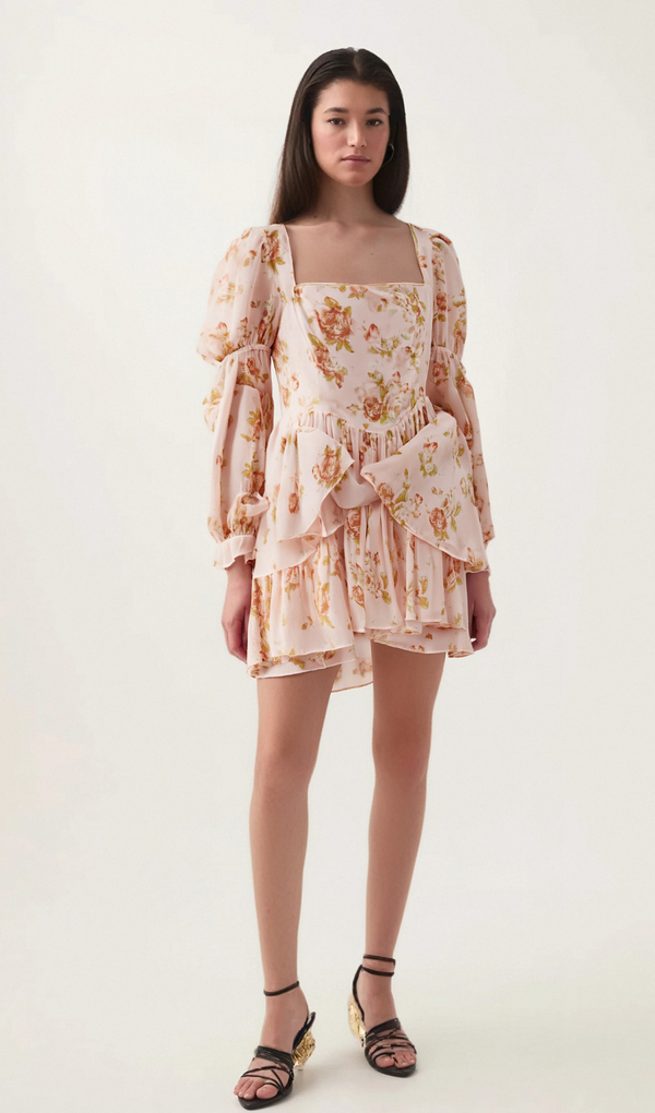 Jeanne pink floral-print pleated mini dress