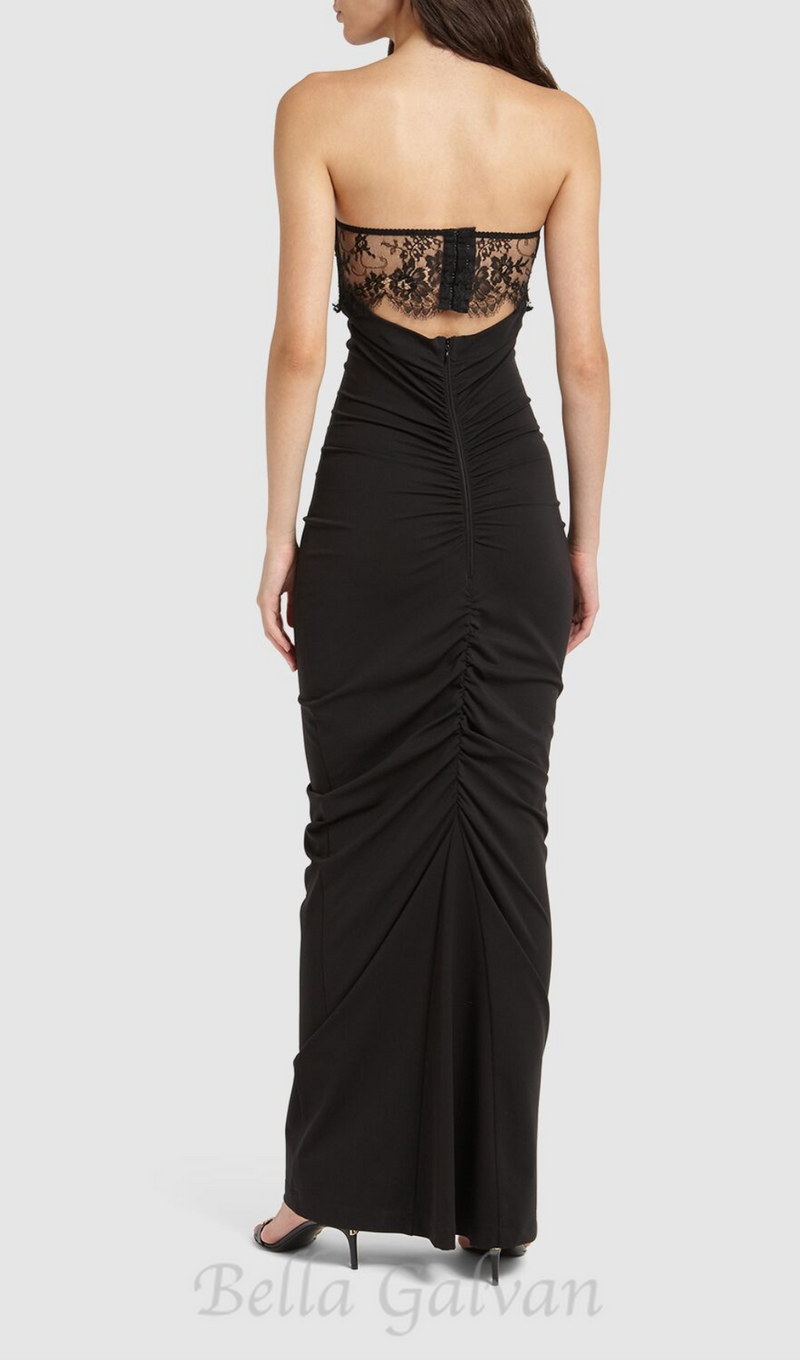 GWENDOLYN STRETCH JERSEY STRAPLESS MAXI DRESS IN BLACK