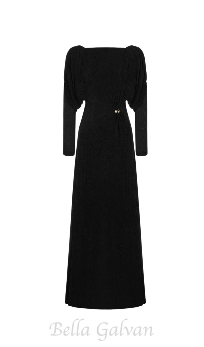 black straight boat neck knitted fabric maxi dress