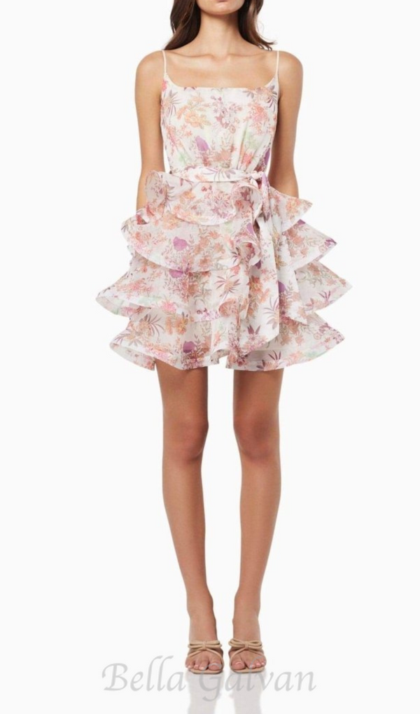 AMANDA MULTICOLOR FLORAL PRINTED RUFFLE MINI DRESS