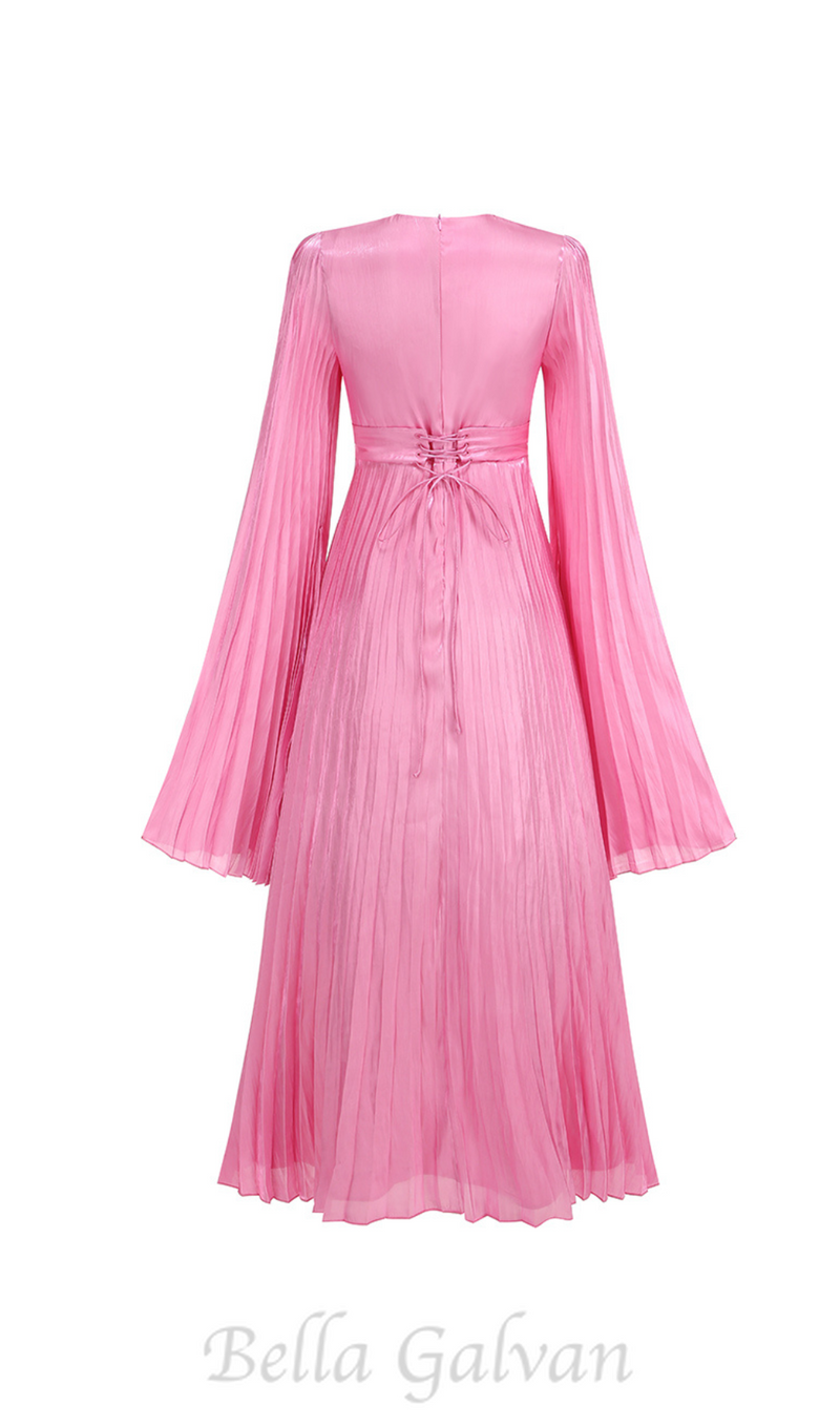 MANDY SLIT SLEEVE RUCHED MAXI DRESS IN ROSE PINK