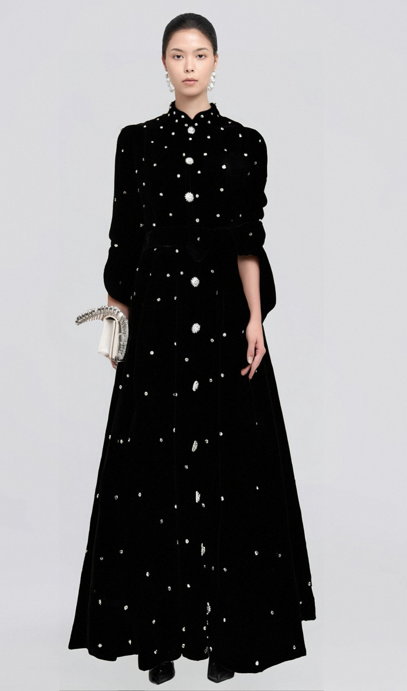 Lola black embellished velvet midi dress