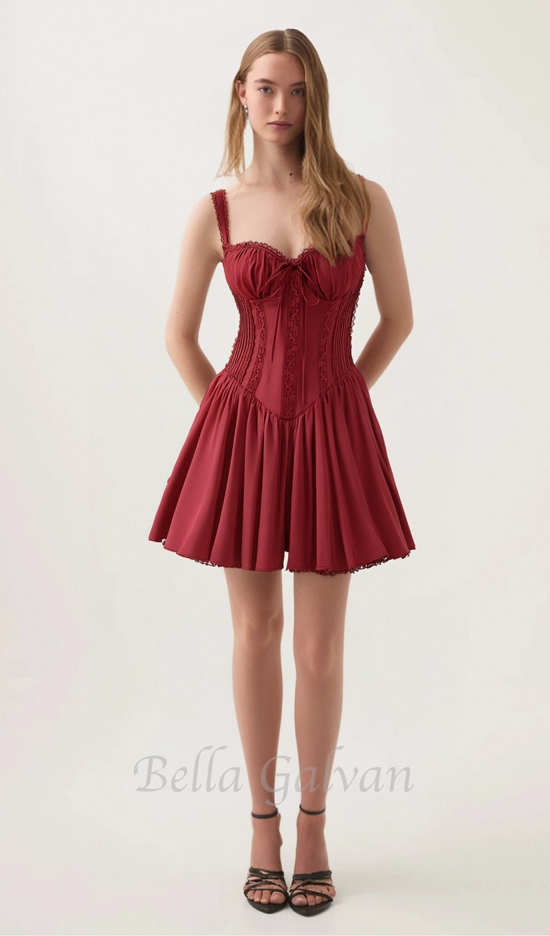 corset strap mini dress in red