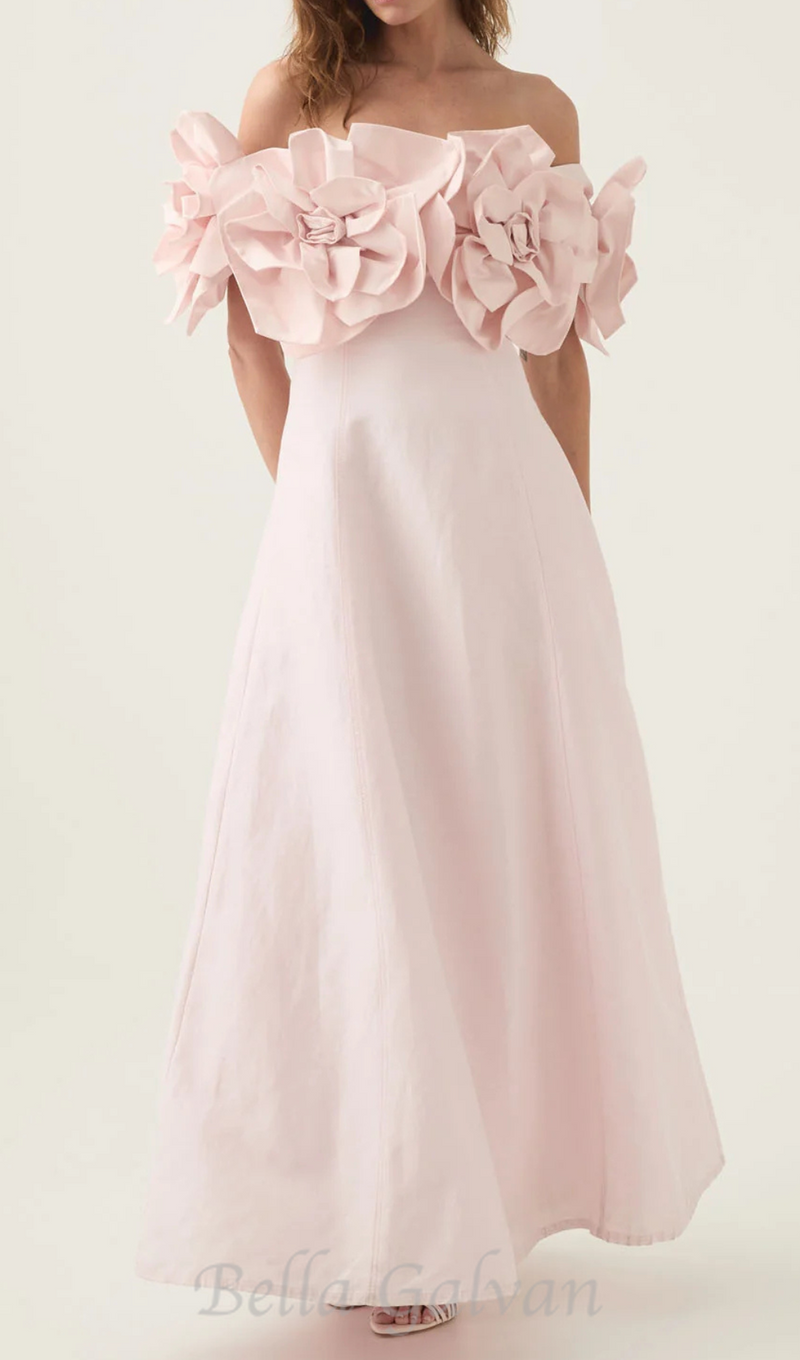 Etta flower strapless midi dress in pink