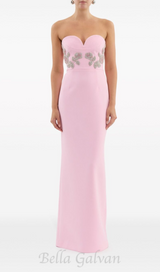 MEROY FLORAL EMBROIDERY STRAPLESS MAXI DRESS IN PINK