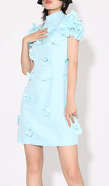 BLUE FLOWER DECOR MINI DRESS