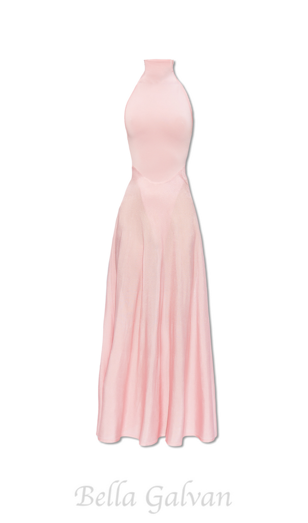 WINNI PINK TURTLENECK SLEEVELESS BACKLESS MAXI DRESS