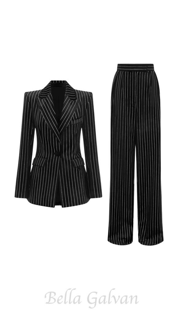 Ally Crystal Pinstripe Blazer Set in Black