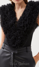 MIRANDA BLACK BANDAGE FIGURE FORM KNIT FLOWER DETAIL BODYSUIT