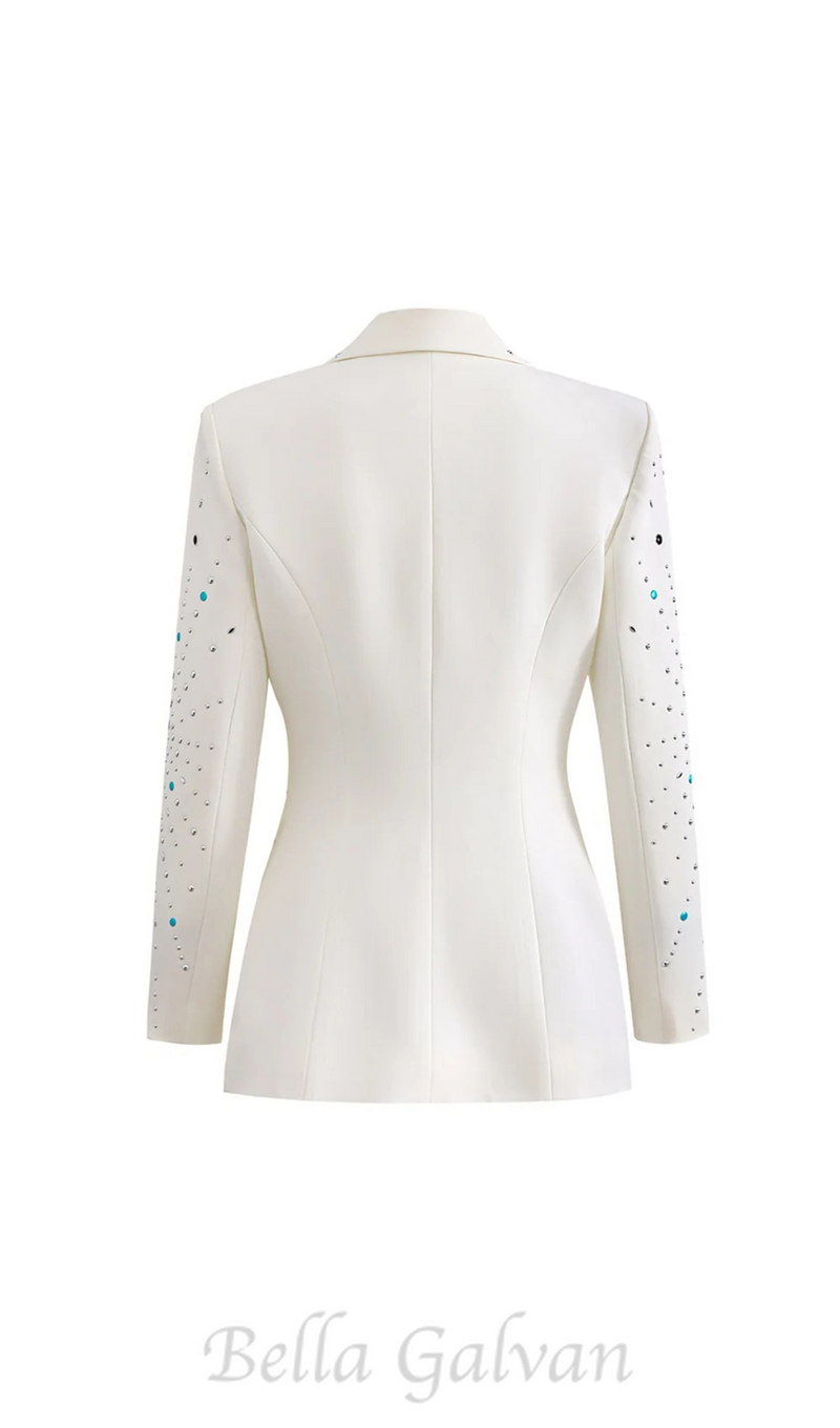 GLADYS WHITE PEAK LAPEL BLAZER WITH BEADINGS