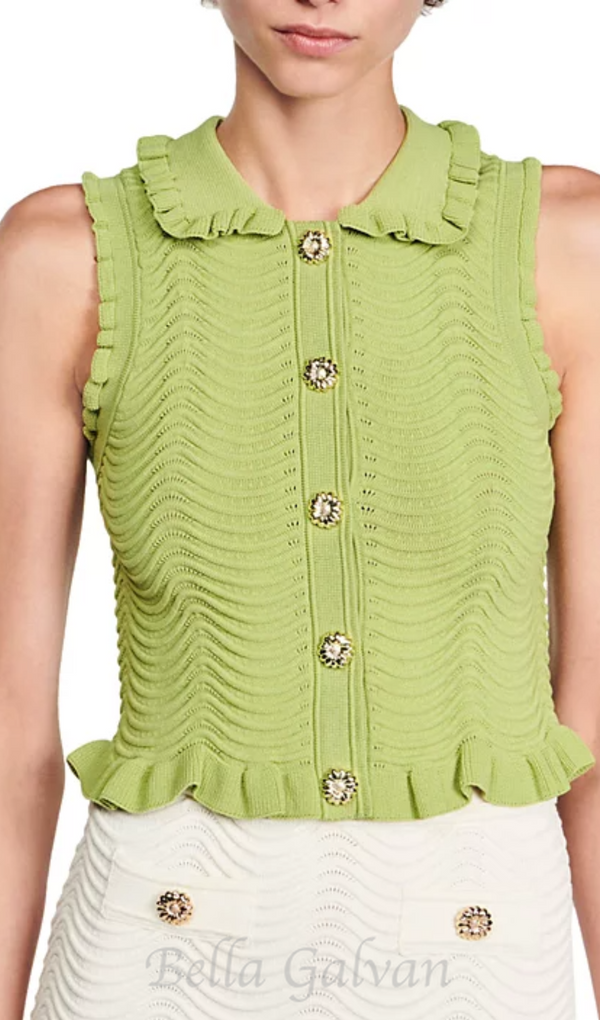 Lina Sleeveless Textured Knit Top in Olive Green