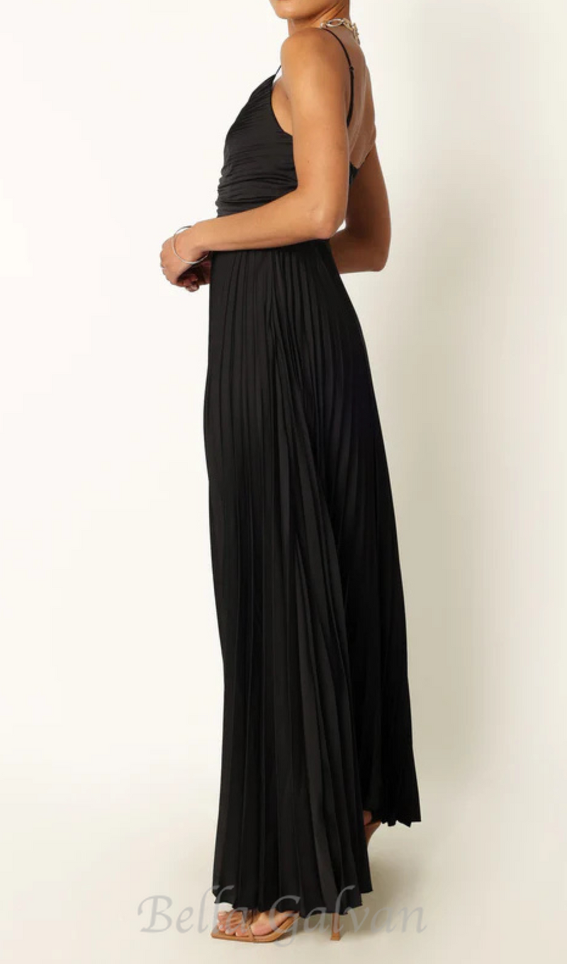 Naira Pleated Maxi Dress in Black