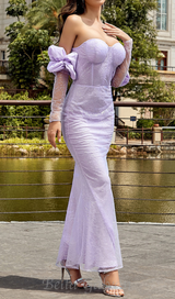 EMILY PURPLE MESH PATCHWORK SEQUIN STRAPLESS MAXI DRESS