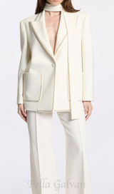 DEBORAH OFF-WHITE SCARF-DETAILED WOOL CREPE BLAZER