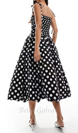 strap midi dress in mono polka dot