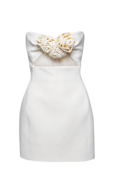 STRAPLESS CUTOUT MINI DRESS IN WHITE