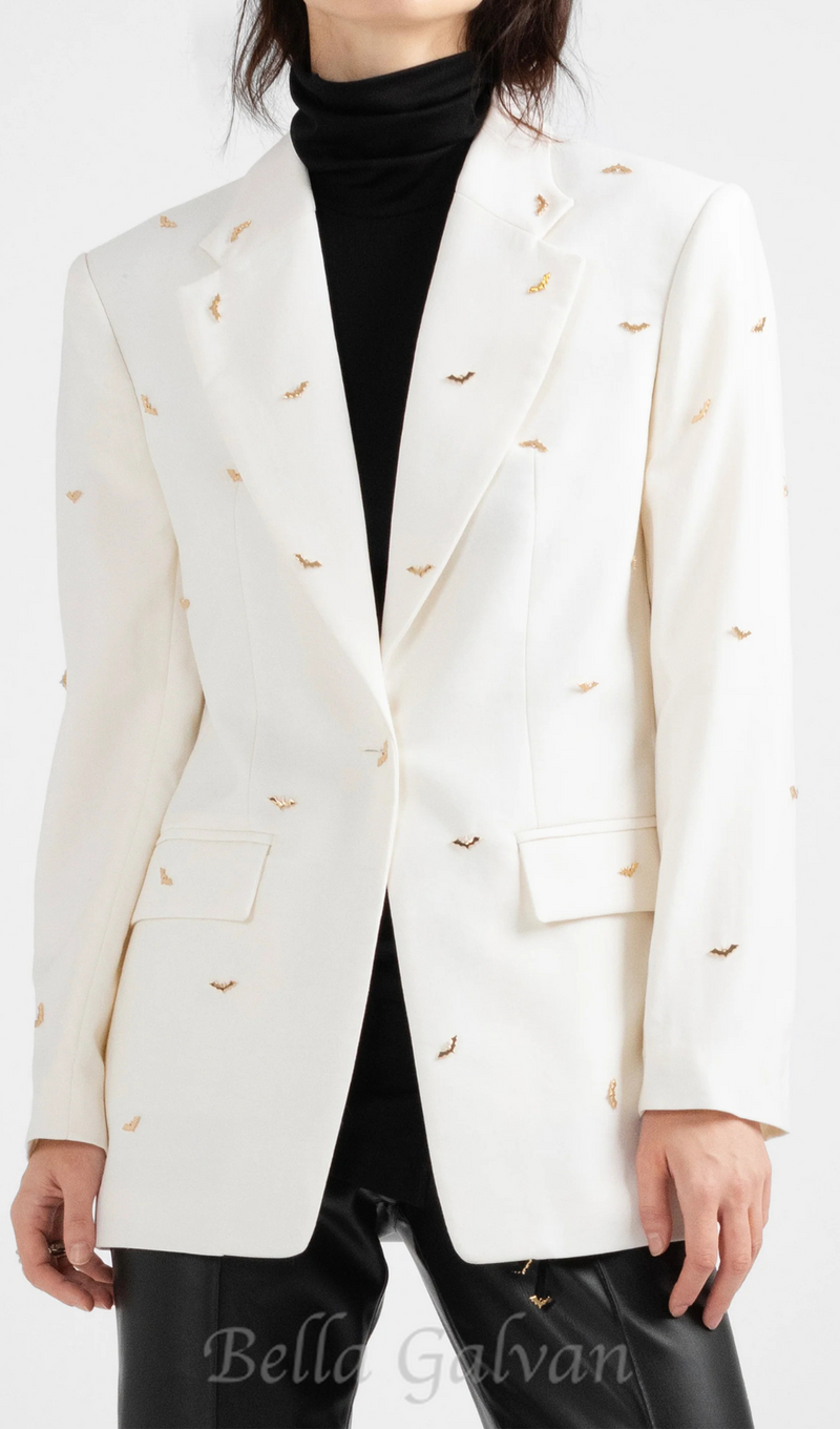 bat-shape embellished blazer in white