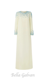 Rhinestone embellished Round Neck Maxi Dress in beige