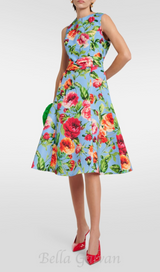 EDITH MULTICOLOR FLORAL CREPE MIDI DRESS