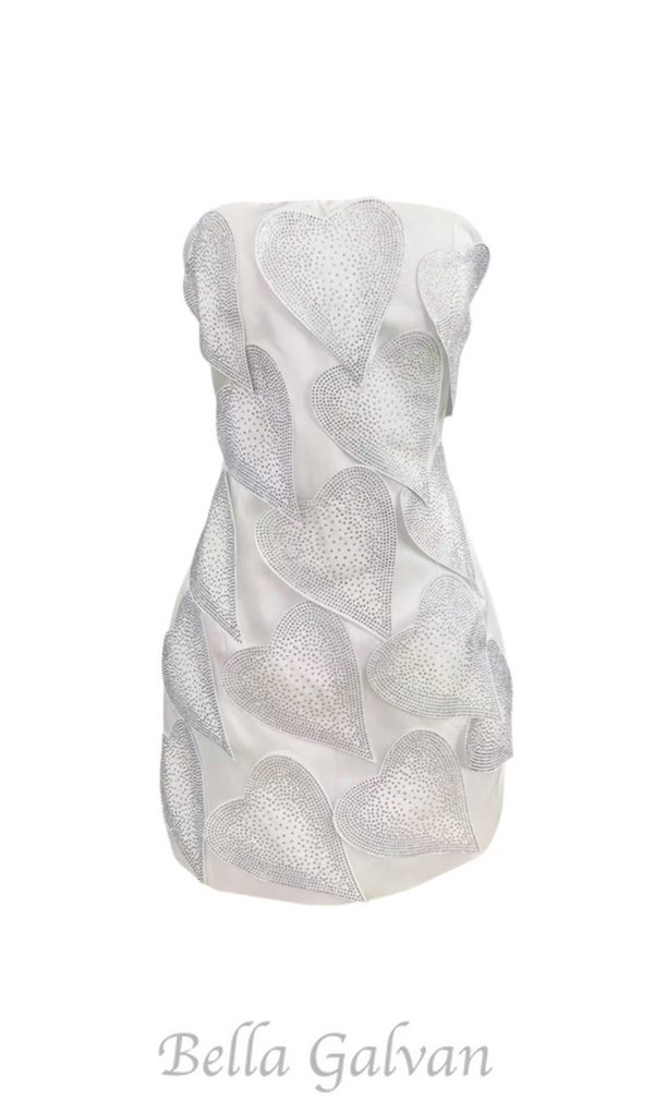 crystal leaf embellished mini dress in white