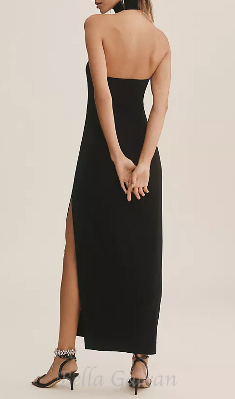 Open-back Stretch-jersey Halterneck Maxi Dress in Black