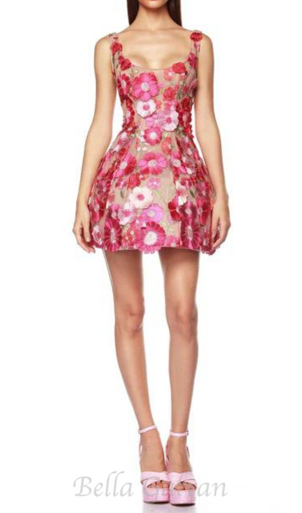 JASMINE MULTI PINK FLORAL EMBELLISHMENT MINI DRESS