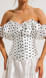 SUZANNE GRAY POLKA DOT OFF-SHOULDER CORSET