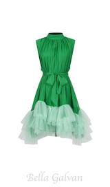 half-high-neckline tulle mini dress in green