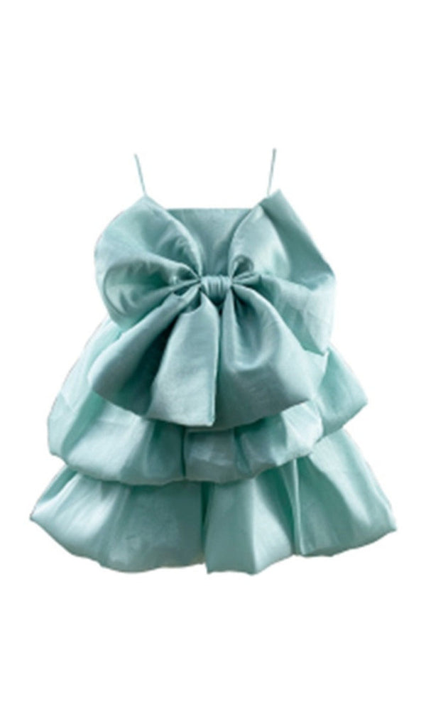 SATIN STRAPPY HEM DRESS IN MINT GREEN