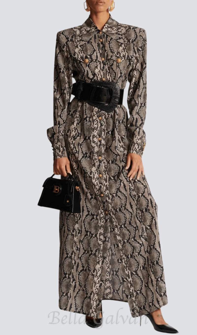 Filis Snake Print Maxi Shirt Dress