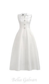 PEARL EMBELLISHED A LINE MIDI DRESS IN WHITE